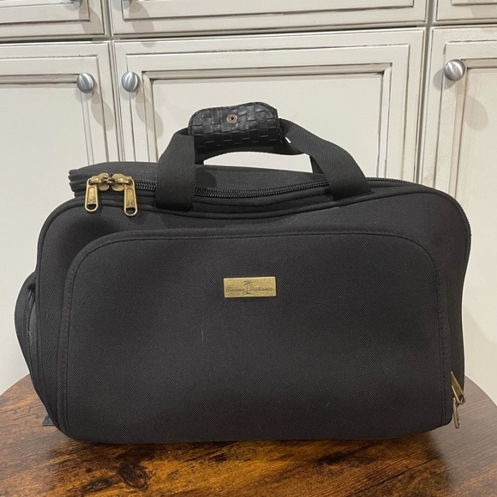 Tommy Bahama Canvas Black Duffle Luggage Pockets travel weekender bag
